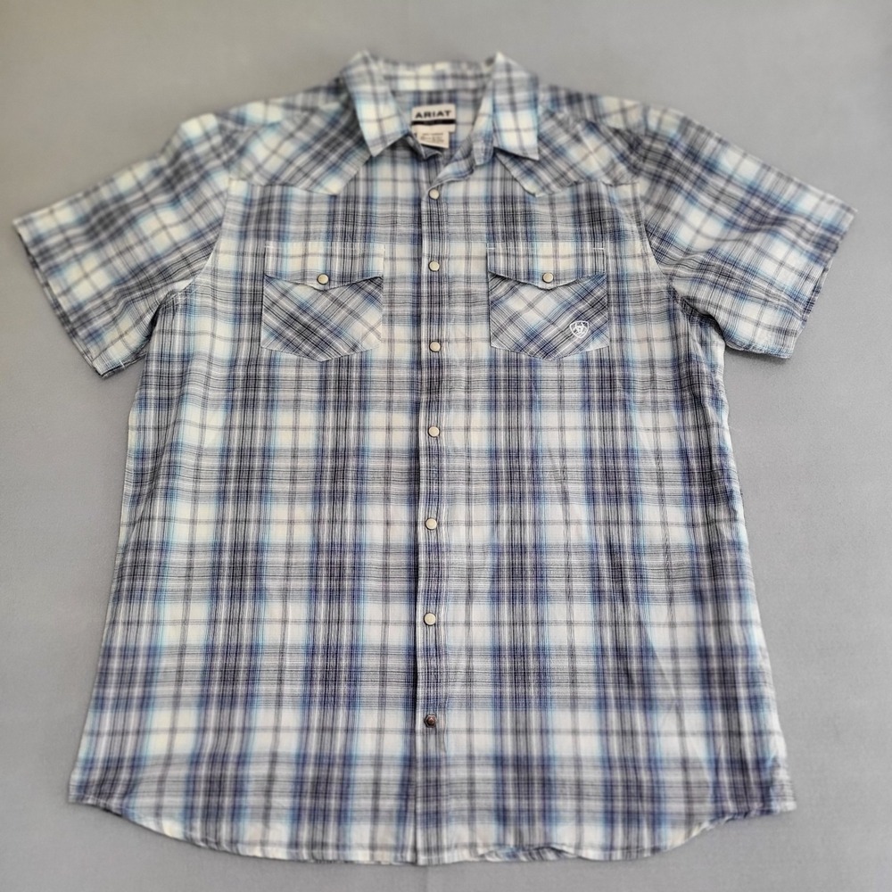 Ariat Short Sleeve Pearl Snap Halterman Retro Fit Plaid Shirt Men's XL Tall